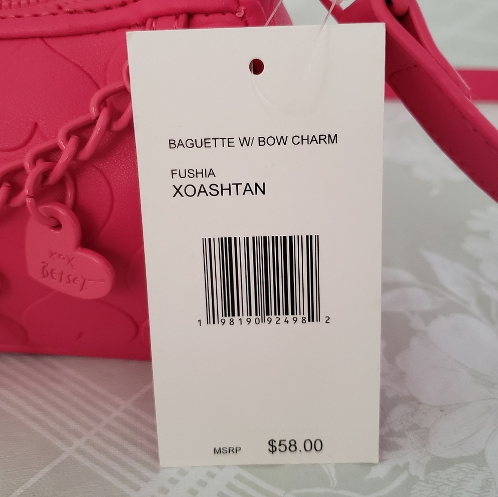 Betsey‎ Johnson Pink Fushia XOASHTAN Bow Charm Shoulder Crossbody Bag Heart NWT - Picture 12 of 16